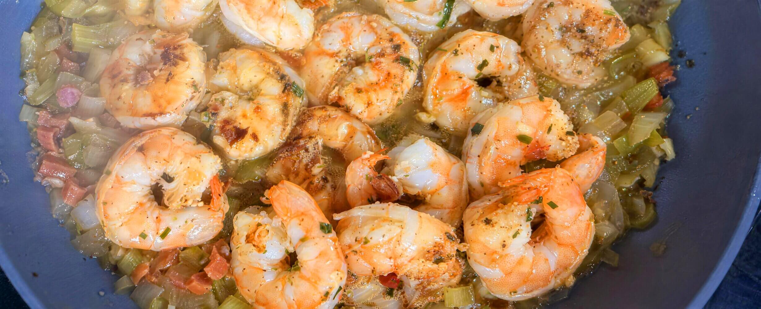 Shrimp cooking for Southern Shrimp and Grits